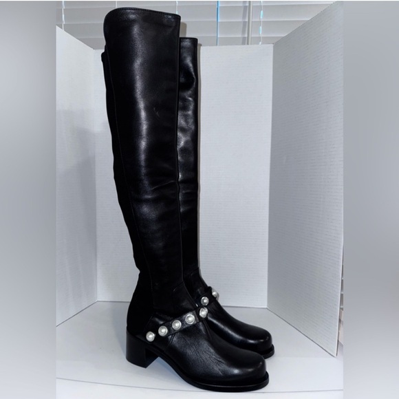 Stuart Weitzman Portia Pearl 50/50 Black OTK Boots 9 - Picture 2 of 9